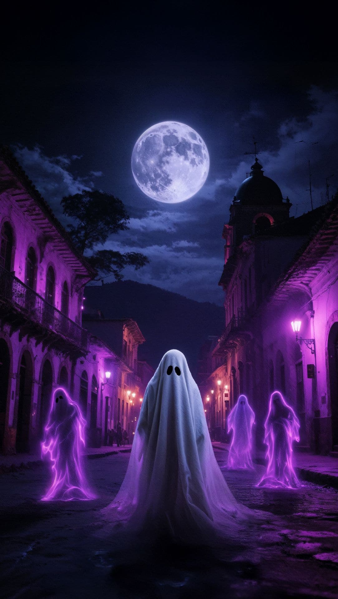 Fantasmas entre las casas coloniales de La Candelaria de noche