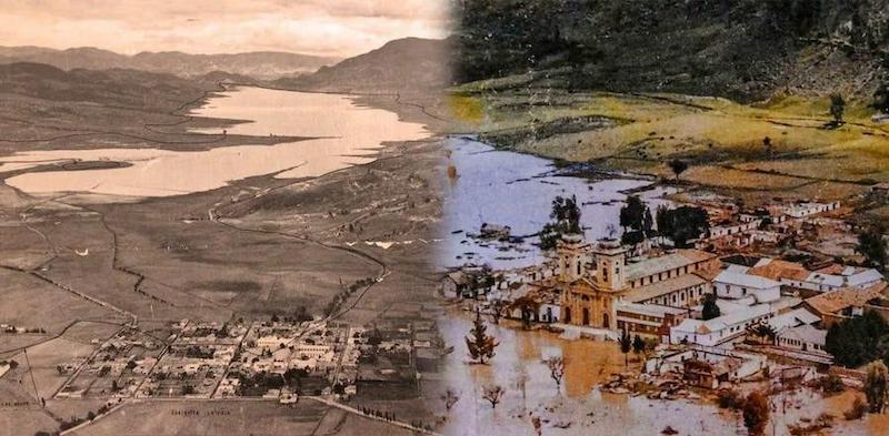 Restos del antiguo pueblo de Guatavita Vieja bajo el embalse de Tominé en Cundinamarca
